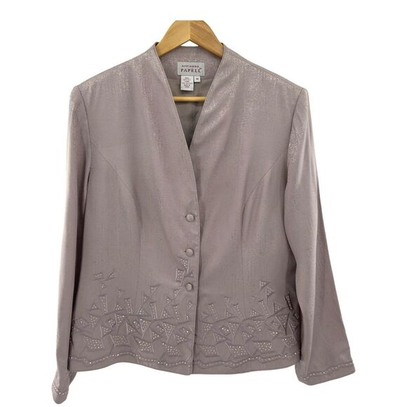 ADRIANNA PAPELL 100% Silk Beaded Geometric‎ Blazer Women's Size 14 Dressy - Picture 1 of 6